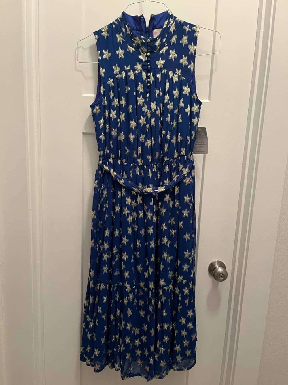 NWT Ciebon Sleeveless Blue Maxi Dress with Gold Star Print- Small- - Picture 4 of 6